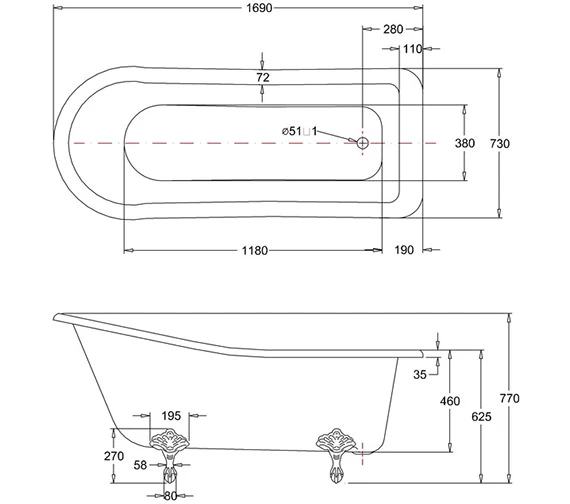 Burlington Harewood 1700 X 730mm White Slipper Bath 2 Burlington Harewood 1700 X 730mm White Slipper Bath - Image 2