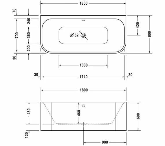 Duravit Happy D2 Back-To-Wall 1800 X 800mm Bath With Panel - Jet-System 2 Duravit Happy D2 Back-To-Wall 1800 X 800mm Bath With Panel - Jet-System - Image 2