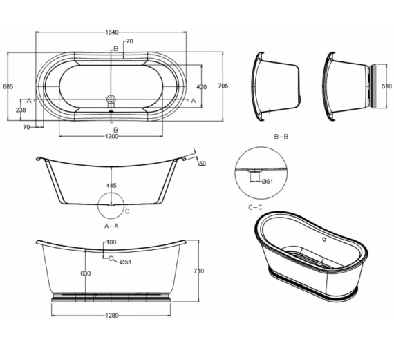 Burlington Admiral 1650 X 710mm White Freestanding Soaking Bath 2 Burlington Admiral 1650 X 710mm White Freestanding Soaking Bath - Image 2