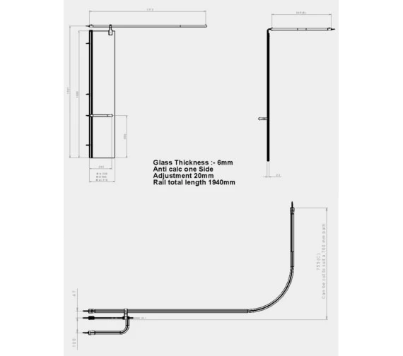 Aqualux Aqua 6 Splash Guard 300mm X 1500mm Bath Screen With Rail 2 Aqualux Aqua 6 Splash Guard 300mm X 1500mm Bath Screen With Rail - Image 2