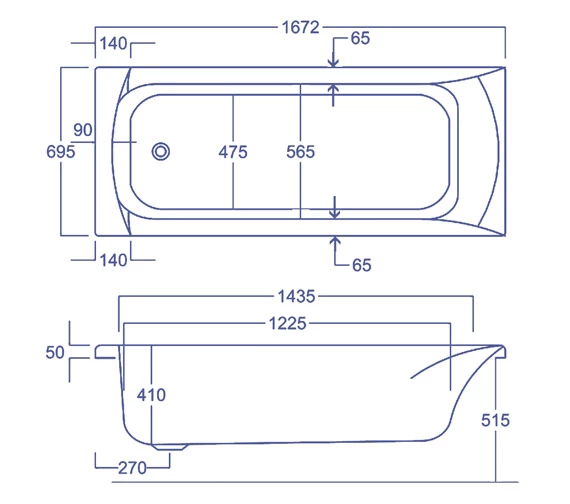 Carron Delta White Acrylic Single Ended Strong Bath - 5mm - 1675 X 700mm 2 Carron Delta White Acrylic Single Ended Strong Bath - 5mm - 1675 X 700mm - Image 2
