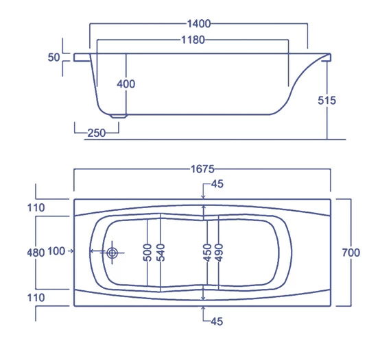 Carron Imperial Single Ended Twin Grip White Acrylic Bath 5mm - 1675 X 700mm 1 Carron Imperial Single Ended Twin Grip White Acrylic Bath 5mm - 1675 X 700mm