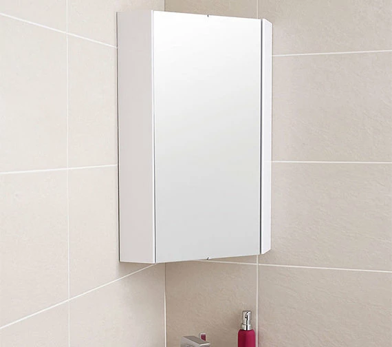 Nuie Mayford High Gloss White 459mm Corner Mirror Cabinet 1 Nuie Mayford High Gloss White 459mm Corner Mirror Cabinet
