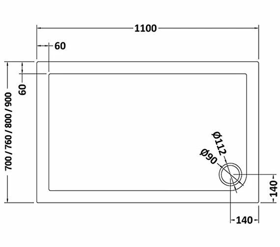 Nuie Hydrastone 1100mm Rectangular White Shower Tray - Corner Waste 3 Nuie Hydrastone 1100mm Rectangular White Shower Tray - Corner Waste - Image 3
