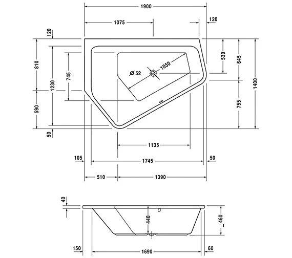Duravit Paiova 1900mm X 1400mm Right-Left 5 Corner Built In Bath With Frame 5 Duravit Paiova 1900mm X 1400mm Right-Left 5 Corner Built In Bath With Frame - Image 5