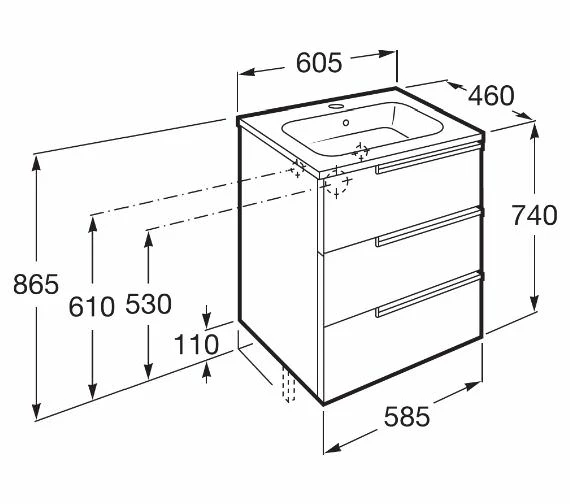 Roca Victoria-N Unik Luxurious 3-Drawer Wall Hung Unit 600mm With Basin 3 Roca Victoria-N Unik Luxurious 3-Drawer Wall Hung Unit 600mm With Basin - Image 3