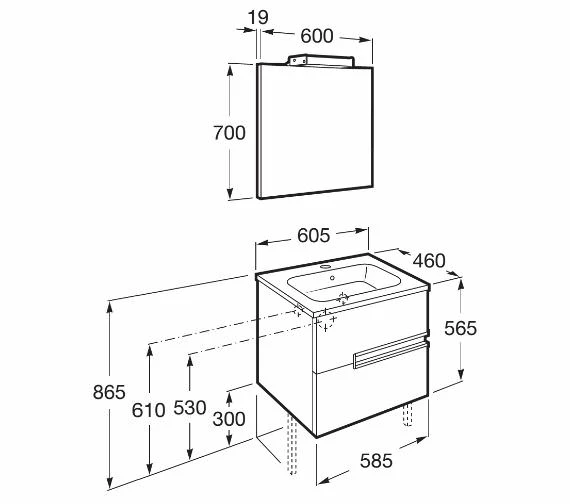 Roca Victoria-N Large 600 X 565mm Vanity Unit Pack With Mirror And Spotlight 2 Roca Victoria-N Large 600 X 565mm Vanity Unit Pack With Mirror And Spotlight - Image 2