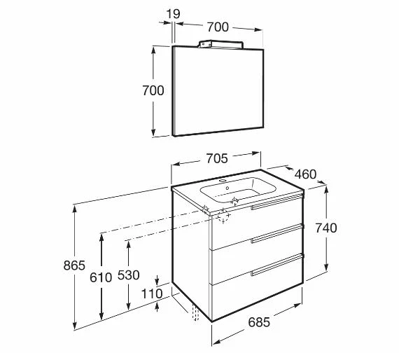 Roca Victoria-N Gloss White 700 X 740mm Vanity Unit Pack With Mirror And Spotlight 2 Roca Victoria-N Gloss White 700 X 740mm Vanity Unit Pack With Mirror And Spotlight - Image 2