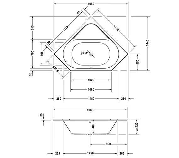 Duravit D-Code 1400 X 1400mm Built-In Corner Bathtub Without Feet 1 Duravit D-Code 1400 X 1400mm Built-In Corner Bathtub Without Feet