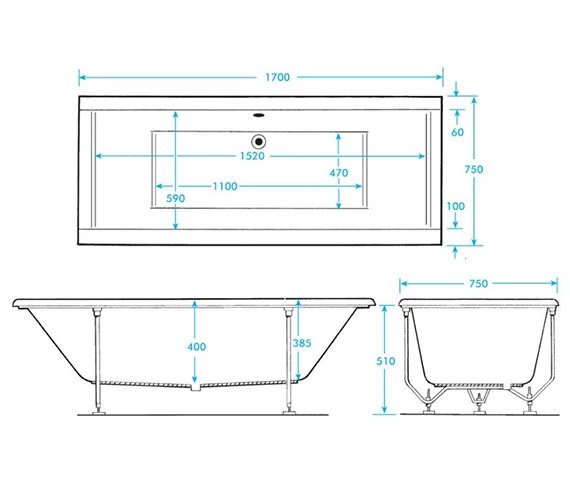 Trojan Elite 1700 X 750mm Double Ended Bath White 3 Trojan Elite 1700 X 750mm Double Ended Bath White - Image 3