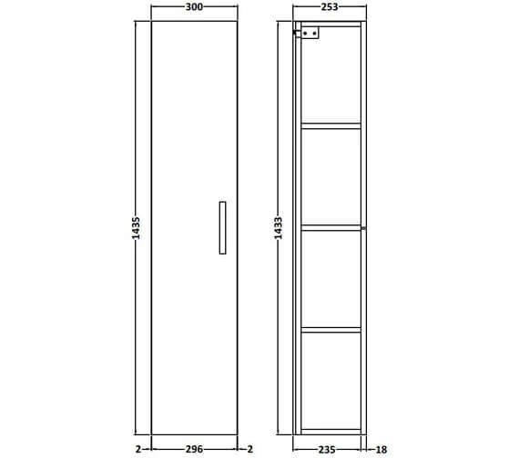 Nuie Athena 300 X 1433mm Single Door Wall Hung Tall Unit 3 Nuie Athena 300 X 1433mm Single Door Wall Hung Tall Unit - Image 3