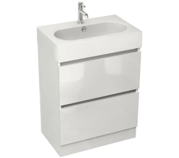 IMEX Echo 600mm Double Drawer Floor Standing Unit And Basin White Gloss 1 IMEX Echo 600mm Double Drawer Floor Standing Unit And Basin White Gloss