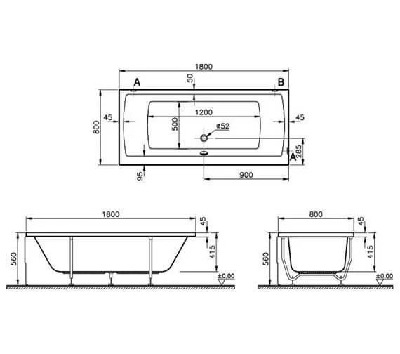 VitrA Neon 1800 X 800mm White Double Ended Bath 3 VitrA Neon 1800 X 800mm White Double Ended Bath - Image 3