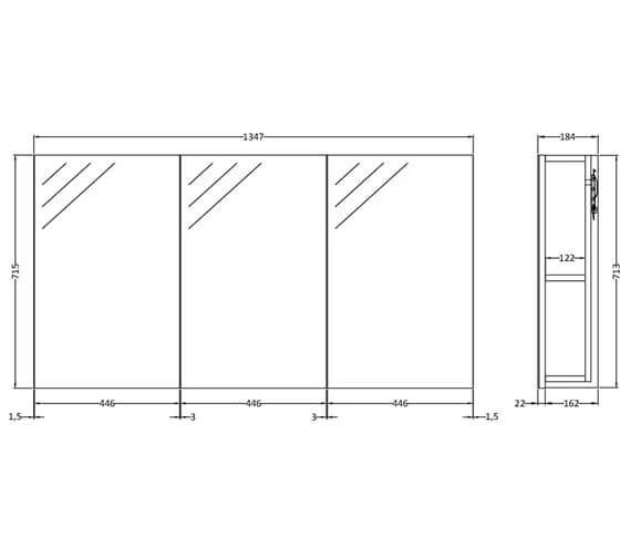 Hudson Reed Quartet 1350 X 715mm 3 Door Mirror Cabinet 3 Hudson Reed Quartet 1350 X 715mm 3 Door Mirror Cabinet - Image 3