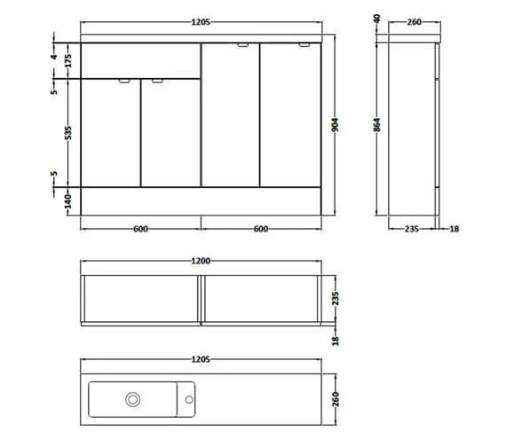 Hudson Reed Fusion 1200mm Compact Furniture Pack - Vanity And 2 Base Unit With Basin 2 Hudson Reed Fusion 1200mm Compact Furniture Pack - Vanity And 2 Base Unit With Basin - Image 2