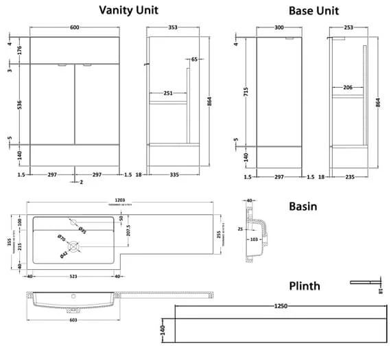 Hudson Reed Fusion 1200mm Full Depth Furniture Pack - Vanity And 2 Base Unit With Basin 3 Hudson Reed Fusion 1200mm Full Depth Furniture Pack - Vanity And 2 Base Unit With Basin - Image 3