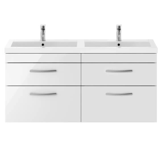 Nuie Athena 1205 X 390mm Wall Hung 4 Drawer Cabinet And Double Basin 1 Nuie Athena 1205 X 390mm Wall Hung 4 Drawer Cabinet And Double Basin