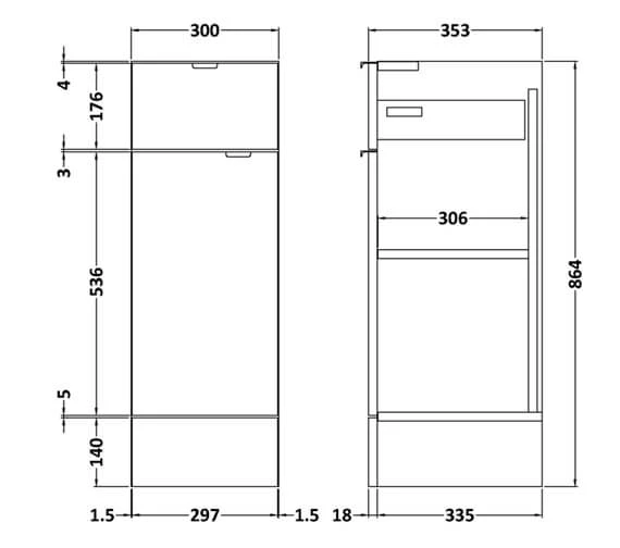 Hudson Reed Fusion 300 X 355mm Floor-Standing Drawer Lined Unit 2 Hudson Reed Fusion 300 X 355mm Floor-Standing Drawer Lined Unit - Image 2