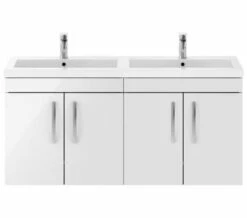 Nuie Athena 1205 X 390mm Wall Hung 4 Door Cabinet And Double Basin
