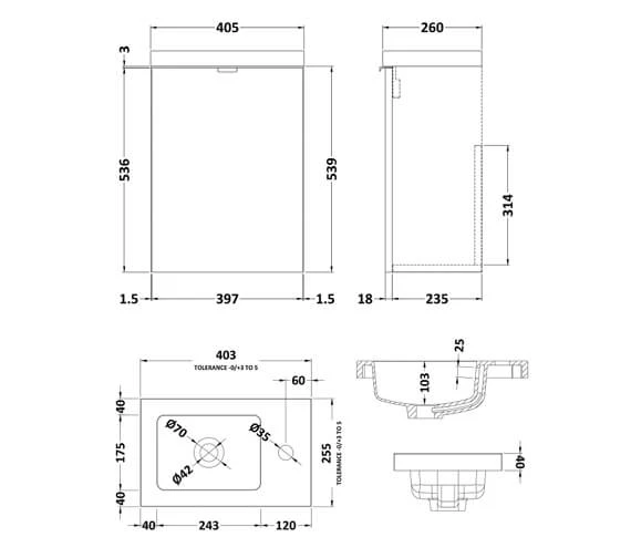 Hudson Reed Fusion 400mm Wall Hung Compact Vanity Unit And Basin 2 Hudson Reed Fusion 400mm Wall Hung Compact Vanity Unit And Basin - Image 2