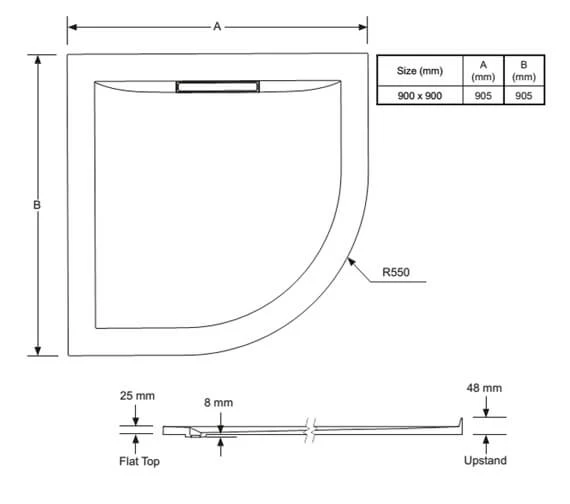 Mira Flight Level 900 X 900mm Quadrant Shower Tray With Waste 2 Mira Flight Level 900 X 900mm Quadrant Shower Tray With Waste - Image 2