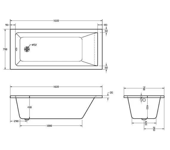 Aqua Medici Square Straight Single Ended Whirlpool Bath 2 Aqua Medici Square Straight Single Ended Whirlpool Bath - Image 2