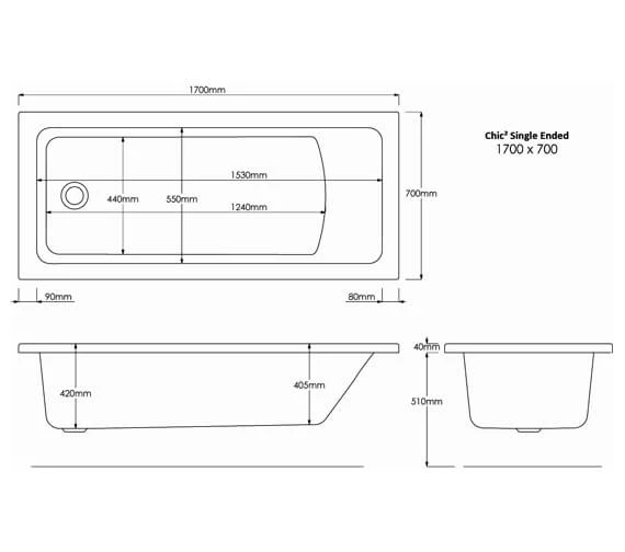 Aqua Chic2 Single Ended Straight Acrylic Whirlpool Bath 2 Aqua Chic2 Single Ended Straight Acrylic Whirlpool Bath - Image 2