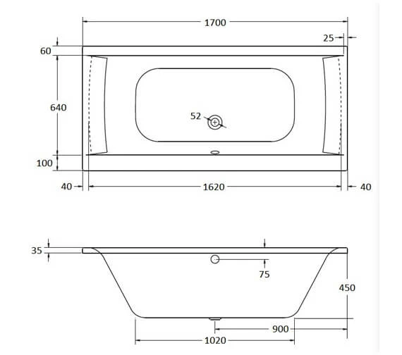 Aqua Oporto Square Rectangular Double Ended Whirlpool Bathtub 2 Aqua Oporto Square Rectangular Double Ended Whirlpool Bathtub - Image 2