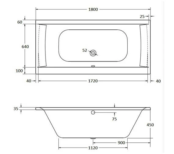 Aqua Oporto Square Rectangular Double Ended Whirlpool Bathtub 3 Aqua Oporto Square Rectangular Double Ended Whirlpool Bathtub - Image 3