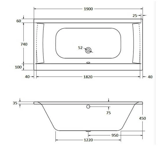 Aqua Oporto Square Rectangular Double Ended Whirlpool Bathtub 5 Aqua Oporto Square Rectangular Double Ended Whirlpool Bathtub - Image 5