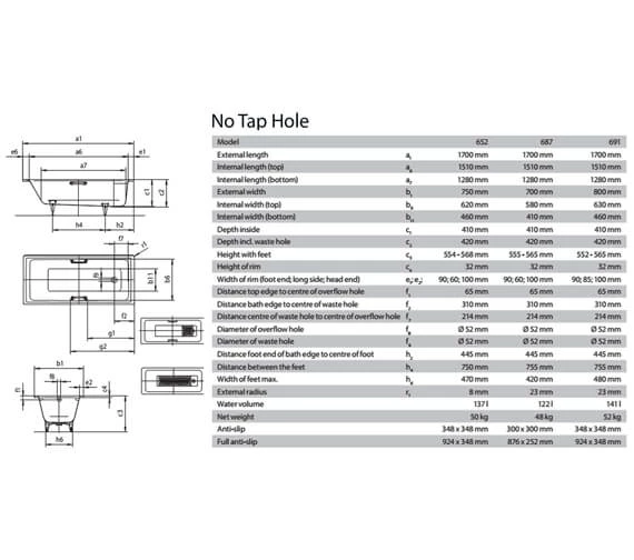 Kaldewei Ambiente Puro 1700mm Single Ended Steel Bath White 2 Kaldewei Ambiente Puro 1700mm Single Ended Steel Bath White - Image 2