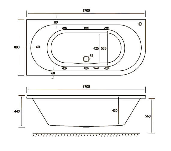 Joseph Miles Biscay Beauforte Reinforced Bath With 6 Jet Whirlpool 1700 X 800mm 3 Joseph Miles Biscay Beauforte Reinforced Bath With 6 Jet Whirlpool 1700 X 800mm - Image 3