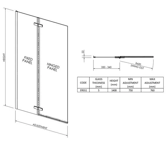 Nuie Ella 745 X 1400mm Square Hinged Bath Screen 2 Nuie Ella 745 X 1400mm Square Hinged Bath Screen - Image 2