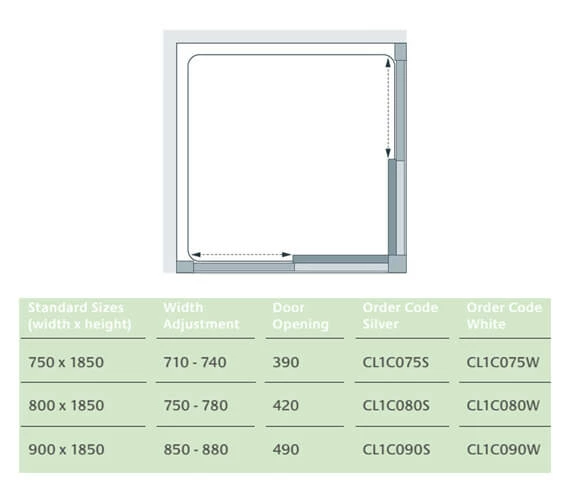 Lakes Classic Silver Frame Corner Entry Enclosure - CL1C075S 2 Lakes Classic Silver Frame Corner Entry Enclosure - CL1C075S - Image 2