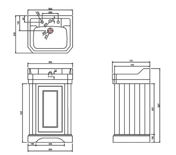 Burlington Edwardian 550mm Freestanding Cloakroom Vanity Unit 2 Burlington Edwardian 550mm Freestanding Cloakroom Vanity Unit - Image 2