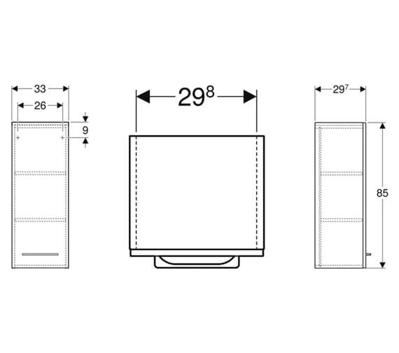 Geberit Selnova Square 330 X 850mm Wall Hung Single Door Medium Side Cabinet 3 Geberit Selnova Square 330 X 850mm Wall Hung Single Door Medium Side Cabinet - Image 3