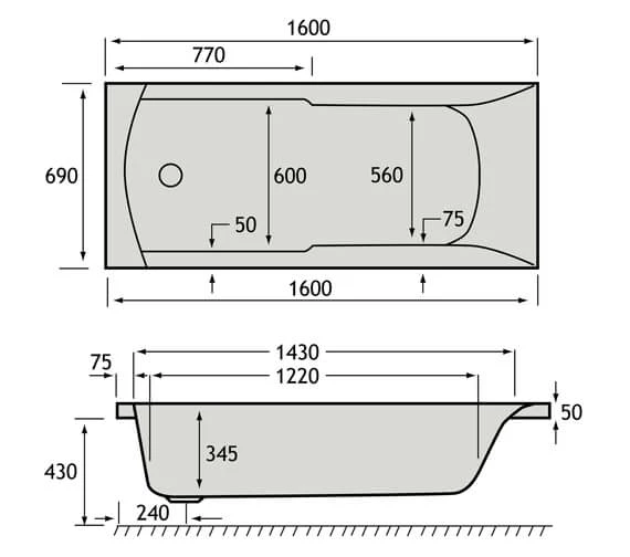 Carron Axis White Single Ended 5mm Acrylic Bath 1600 X 700mm 1 Carron Axis White Single Ended 5mm Acrylic Bath 1600 X 700mm