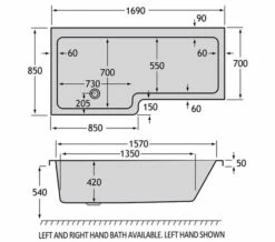 Carron Quantum 5mm Acrylic L-Shaped White Bath 1700 X 700-850mm