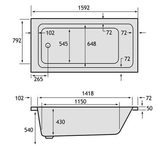 Carron Quantum White Single Ended Acrylic Bath 1600 X 800mm 2 Carron Quantum White Single Ended Acrylic Bath 1600 X 800mm - Image 2