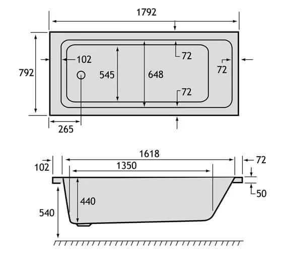 Carron Quantum Single Ended White Acrylic Bath 5mm - 1800 X 800mm 2 Carron Quantum Single Ended White Acrylic Bath 5mm - 1800 X 800mm - Image 2