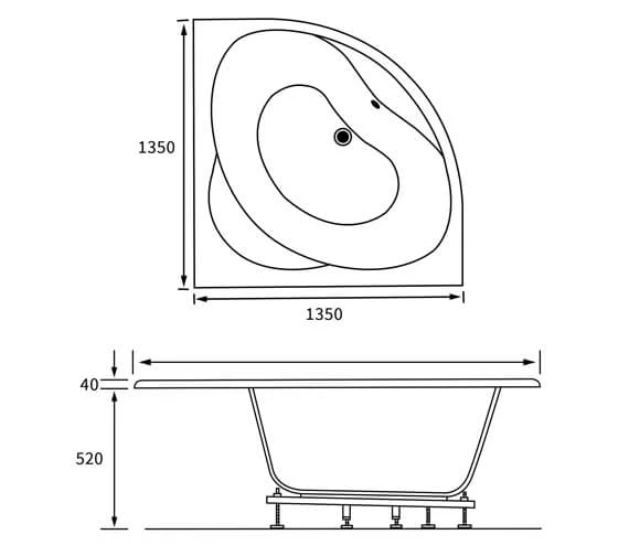 Joseph Miles Ripley Standard Corner 1350 X 1350mm No Tap-hole Bath 1 Joseph Miles Ripley Standard Corner 1350 X 1350mm No Tap-hole Bath