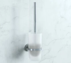 Smedbo Home Chrome Toilet Brush With Frosted Glass Container