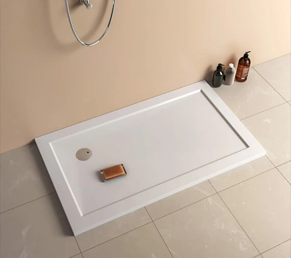 Britton Zamori Rectangle White Corner Waste Shower Tray 1 Britton Zamori Rectangle White Corner Waste Shower Tray