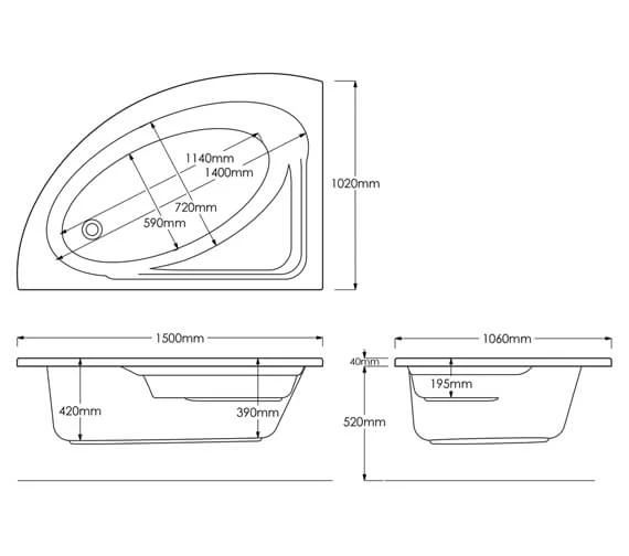 Trojan Orlando 1500 X 1020mm Offset Corner Bath White 2 Trojan Orlando 1500 X 1020mm Offset Corner Bath White - Image 2