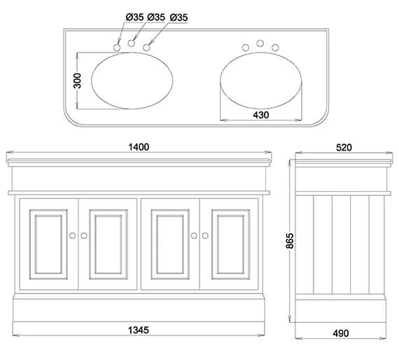 Silverdale Victorian 1400mm Painted Grey Cabinet With Worktop And Basin 2 Silverdale Victorian 1400mm Painted Grey Cabinet With Worktop And Basin - Image 2