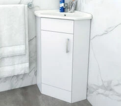 Nuie Mayford 555mm Wide Single Door Corner Gloss White Cabinet And Basin