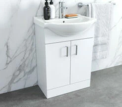 Nuie Mayford Two Door Floor Standing Gloss White Vanity And Basin