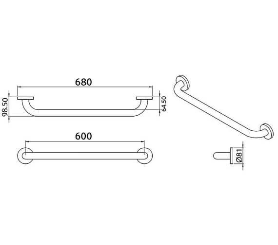 Croydex 600mm Stainless Steel Straight Grab Bar 3 Croydex 600mm Stainless Steel Straight Grab Bar - Image 3