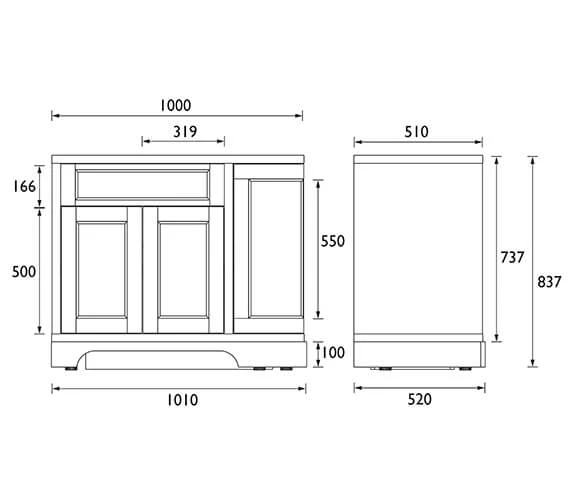 Heritage Wilton 1000mm Floor Standing 3 Doors Curved Corner Vanity Unit 2 Heritage Wilton 1000mm Floor Standing 3 Doors Curved Corner Vanity Unit - Image 2