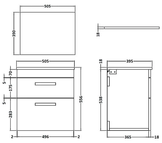 Nuie Athena 2 Drawer Wall Hung Cabinet 2 Nuie Athena 2 Drawer Wall Hung Cabinet - Image 2